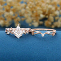 Kite cut Moissanite Cluster Engagement Ring & Lab diamond Curved Wedding bridal set