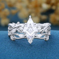 Kite cut Moissanite Cluster Engagement Ring & Lab diamond Curved Wedding bridal set