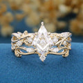Kite cut Moissanite Cluster Engagement Ring & Lab diamond Curved Wedding bridal set