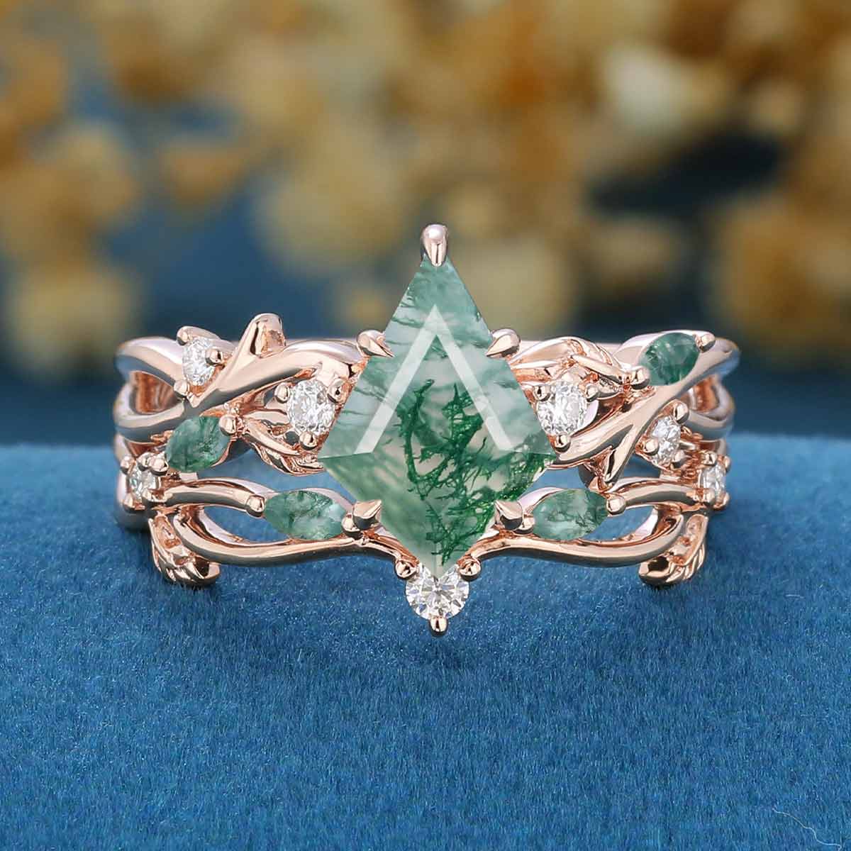 Nature inspired Kite Cut Moss Agate Wedding bridal set