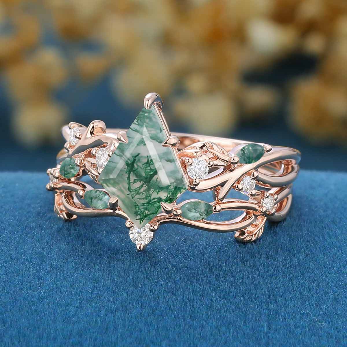 Nature inspired Kite Cut Moss Agate Wedding bridal set