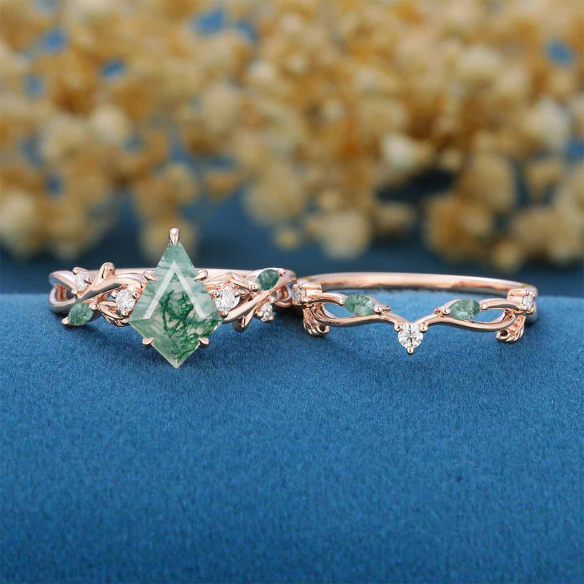 Nature inspired Kite Cut Moss Agate Wedding bridal set