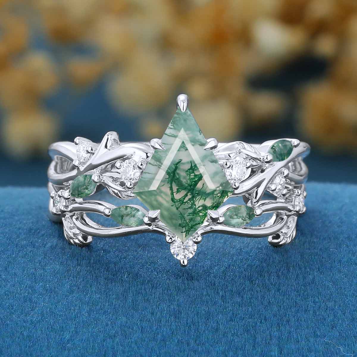 Nature inspired Kite Cut Moss Agate Wedding bridal set
