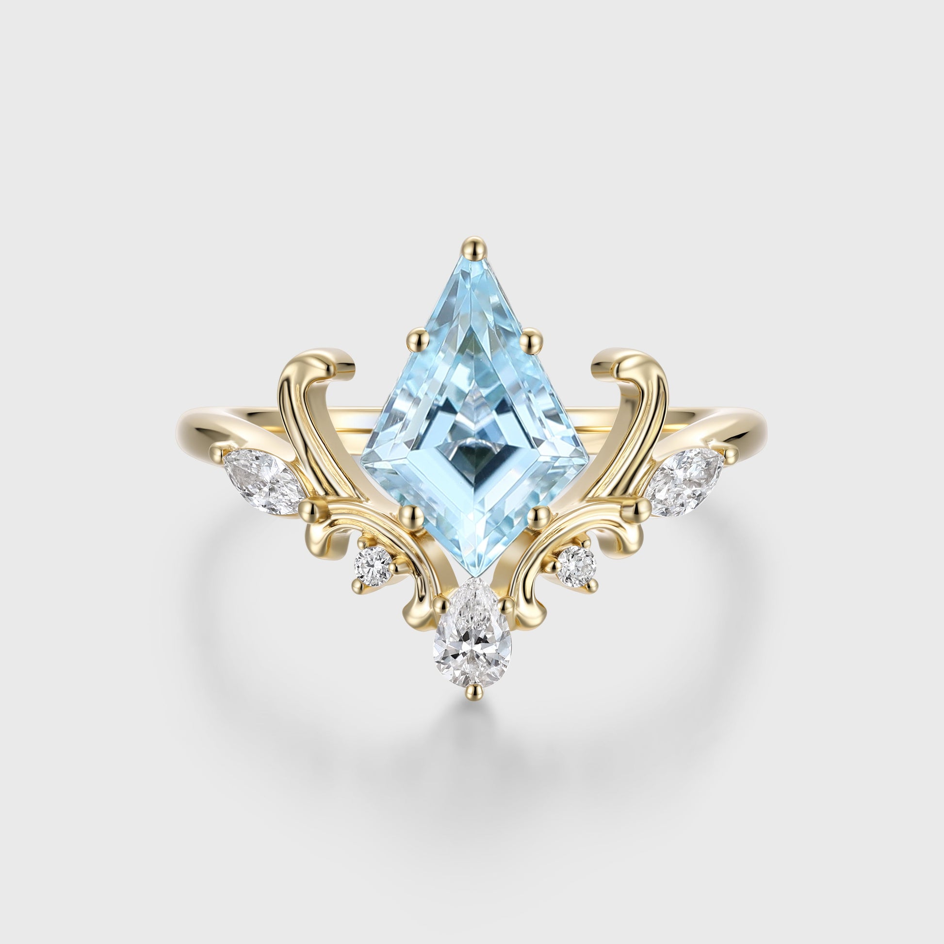 Kite Cut Aquamarine Rose Gold Engagement Ring