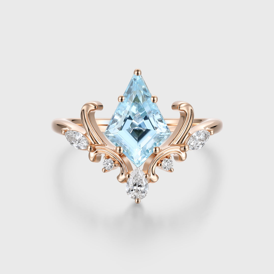 Kite Cut Aquamarine Rose Gold Engagement Ring