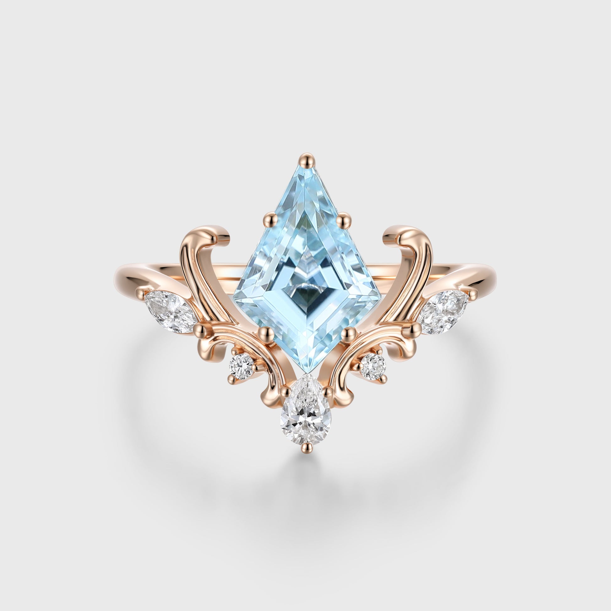 Kite Cut Aquamarine Rose Gold Engagement Ring