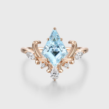 Kite Cut Aquamarine Rose Gold Engagement Ring
