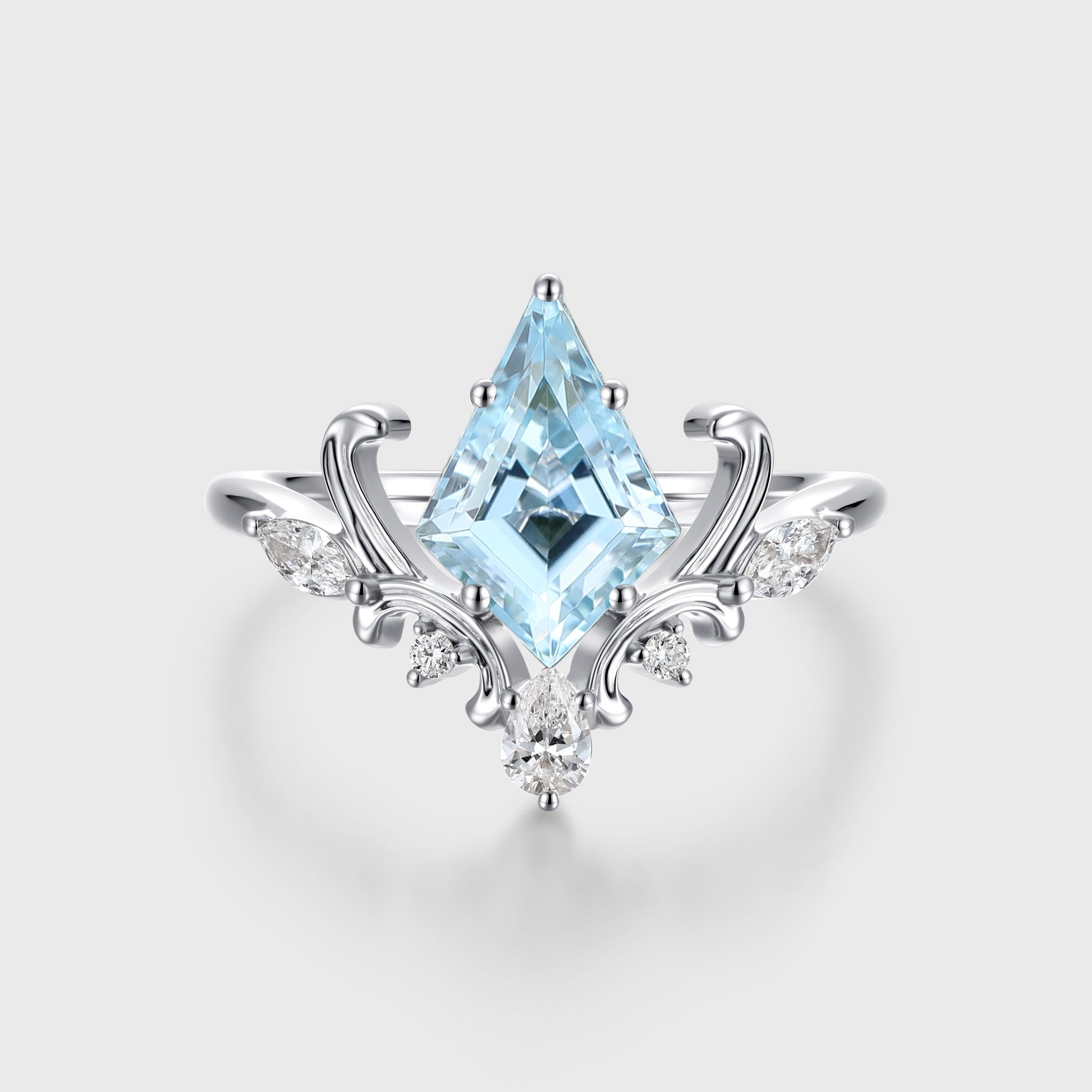 Kite Cut Aquamarine Rose Gold Engagement Ring