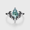 Kite Cut Natural Green Moss Agate Cluster Engagement Ring