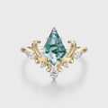 Kite Cut Natural Green Moss Agate Cluster Engagement Ring