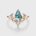 Kite Cut Natural Green Moss Agate Cluster Engagement Ring