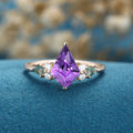 Kite cut Amethyst & Moss Agate Solid Gold Engagement Ring