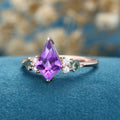 Kite cut Amethyst & Moss Agate Solid Gold Engagement Ring
