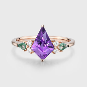 Kite cut Amethyst & Moss Agate Solid Gold Engagement Ring