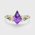 Kite cut Amethyst & Moss Agate Solid Gold Engagement Ring