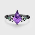 Kite cut Amethyst & Moss Agate Solid Gold Engagement Ring