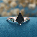 Kite cut Black Onyx & Moss Agate Solid Gold Engagement Ring