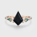 Kite cut Black Onyx & Moss Agate Solid Gold Engagement Ring