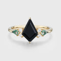 Kite cut Black Onyx & Moss Agate Solid Gold Engagement Ring