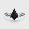 Kite cut Black Onyx & Moss Agate Solid Gold Engagement Ring