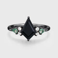 Kite cut Black Onyx & Moss Agate Solid Gold Engagement Ring