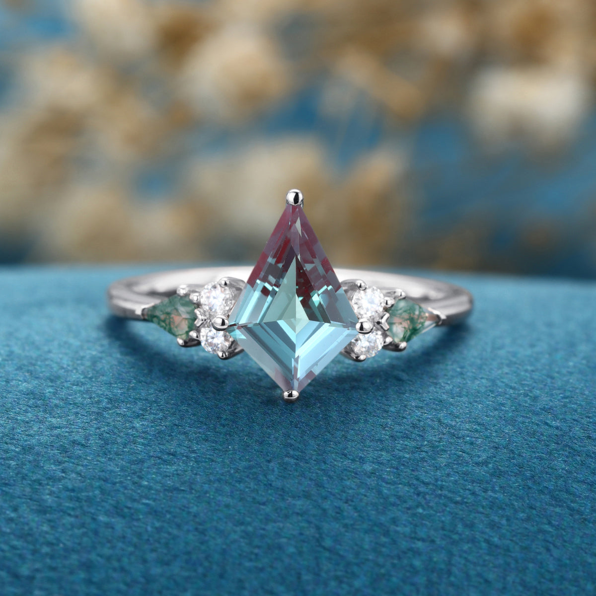 Kite cut Lab Alexandrite Solid Gold Engagement Ring