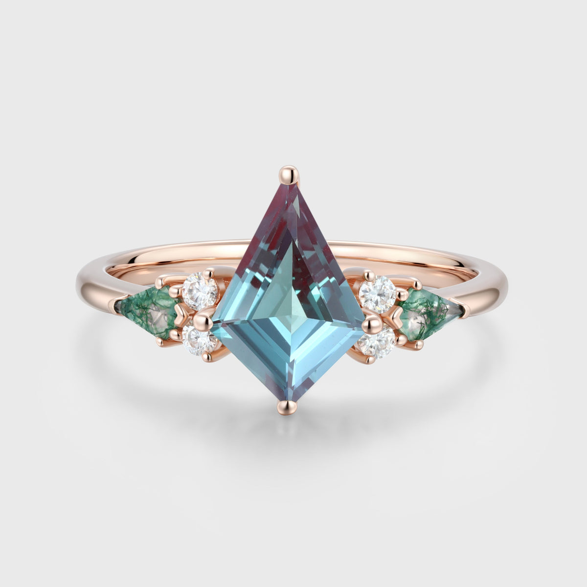 Kite cut Lab Alexandrite Solid Gold Engagement Ring