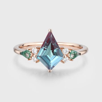 Kite cut Lab Alexandrite Solid Gold Engagement Ring
