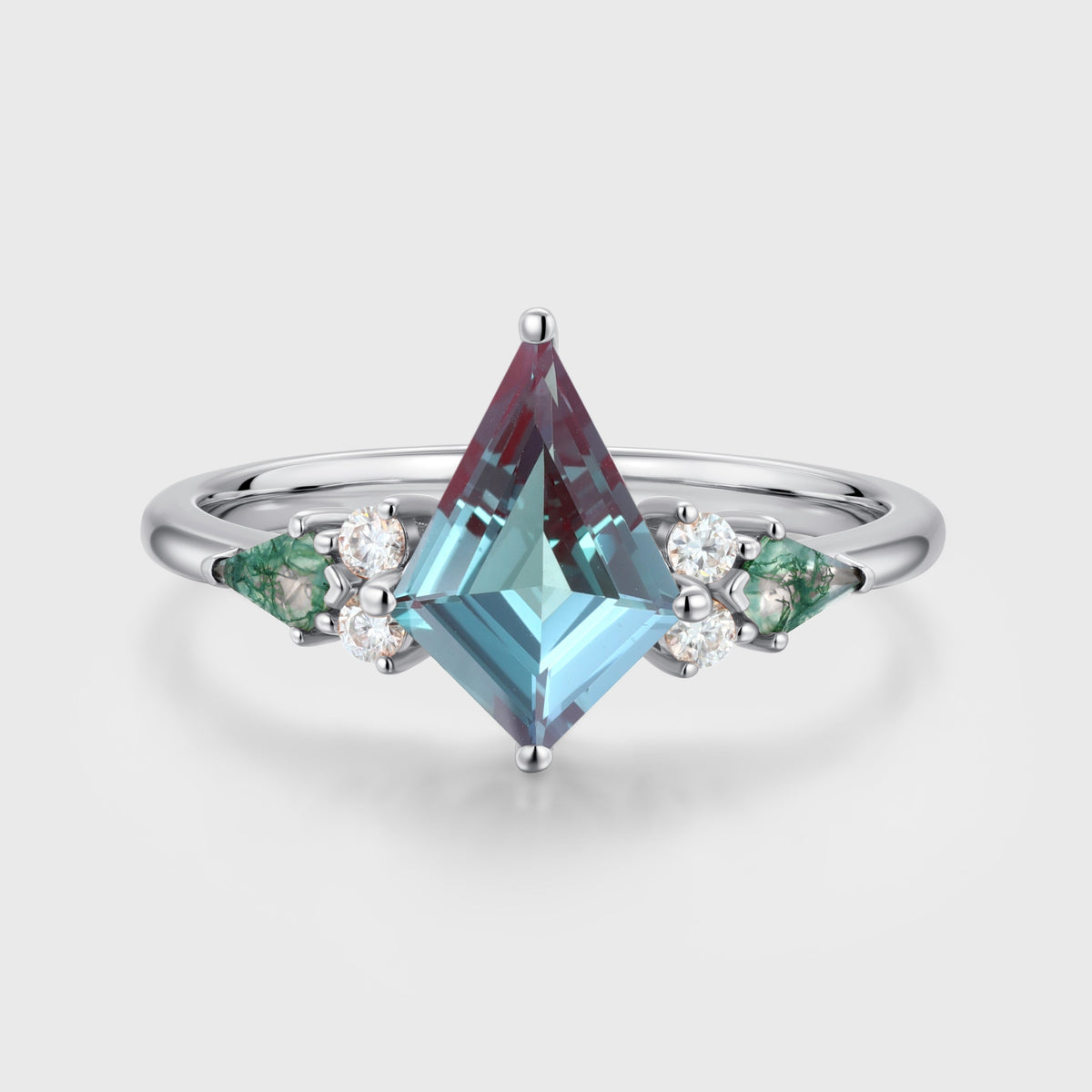Kite cut Lab Alexandrite Solid Gold Engagement Ring