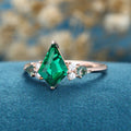 Kite cut Lab Emerald & Moss Agate Solid Gold Engagement Ring