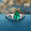 Kite cut Lab Emerald & Moss Agate Solid Gold Engagement Ring