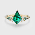 Kite cut Lab Emerald & Moss Agate Solid Gold Engagement Ring