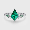 Kite cut Lab Emerald & Moss Agate Solid Gold Engagement Ring