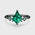 Kite cut Lab Emerald & Moss Agate Solid Gold Engagement Ring