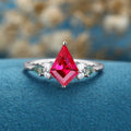 Kite cut Lab Ruby & Moss Agate Solid Gold Engagement Ring