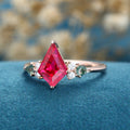 Kite cut Lab Ruby & Moss Agate Solid Gold Engagement Ring
