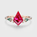 Kite cut Lab Ruby & Moss Agate Solid Gold Engagement Ring