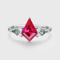 Kite cut Lab Ruby & Moss Agate Solid Gold Engagement Ring