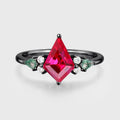 Kite cut Lab Ruby & Moss Agate Solid Gold Engagement Ring