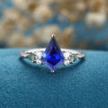 Kite cut Lab Sapphire & Moss Agate Solid Gold Engagement Ring