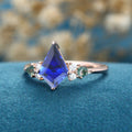 Kite cut Lab Sapphire & Moss Agate Solid Gold Engagement Ring