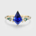 Kite cut Lab Sapphire & Moss Agate Solid Gold Engagement Ring