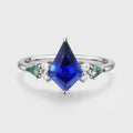 Kite cut Lab Sapphire & Moss Agate Solid Gold Engagement Ring