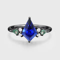 Kite cut Lab Sapphire & Moss Agate Solid Gold Engagement Ring