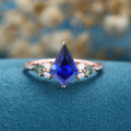 Kite cut Lab Sapphire & Moss Agate Solid Gold Engagement Ring