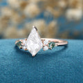 Kite cut Moissanite & Moss Agate Solid Gold Engagement Ring