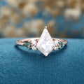 Kite cut Moissanite & Moss Agate Solid Gold Engagement Ring