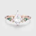 Kite cut Moissanite & Moss Agate Solid Gold Engagement Ring