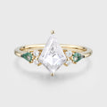 Kite cut Moissanite & Moss Agate Solid Gold Engagement Ring