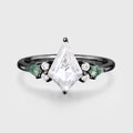 Kite cut Moissanite & Moss Agate Solid Gold Engagement Ring